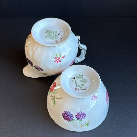 Aynsley FLORIDA Pattern Bone China Small Open Sugar & Creamer Set Fruits Flowers - Picture 10 of 11